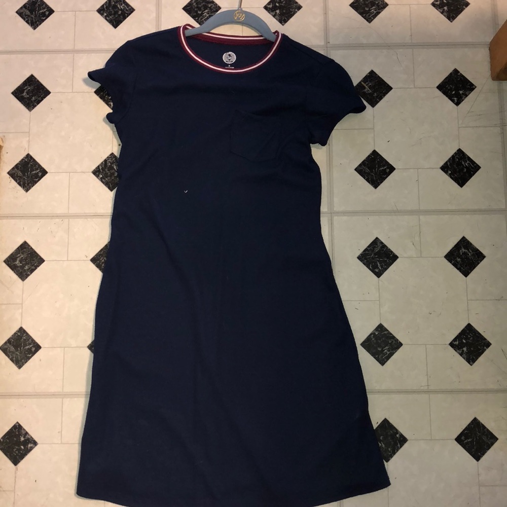 Navy blue red collar pocket dress